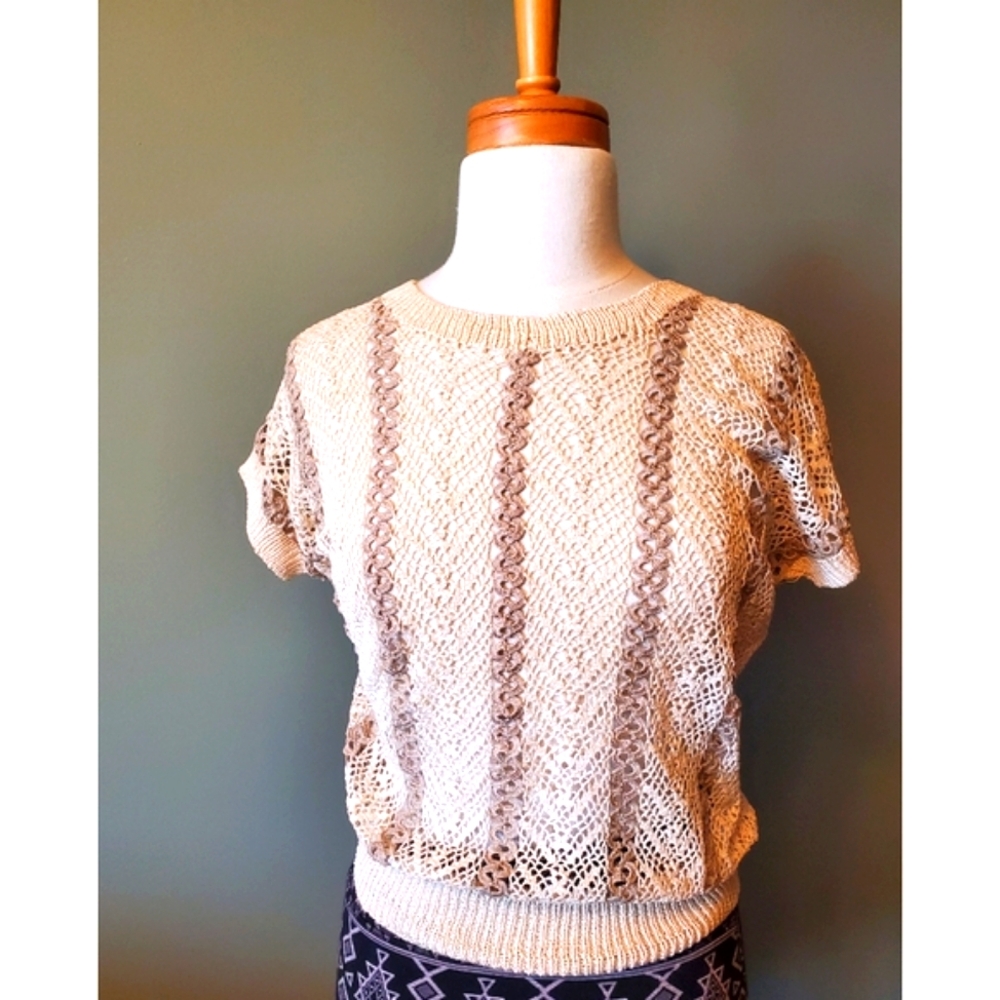 Vintage 1980s Hand Made Fine Crochet Shirt